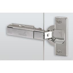 Intermat 9936 95° Opening Thick Door Hinge, 45mm Bore Pattern, Self-Closing, Overlay, Nickel-Plated, Dowelled
