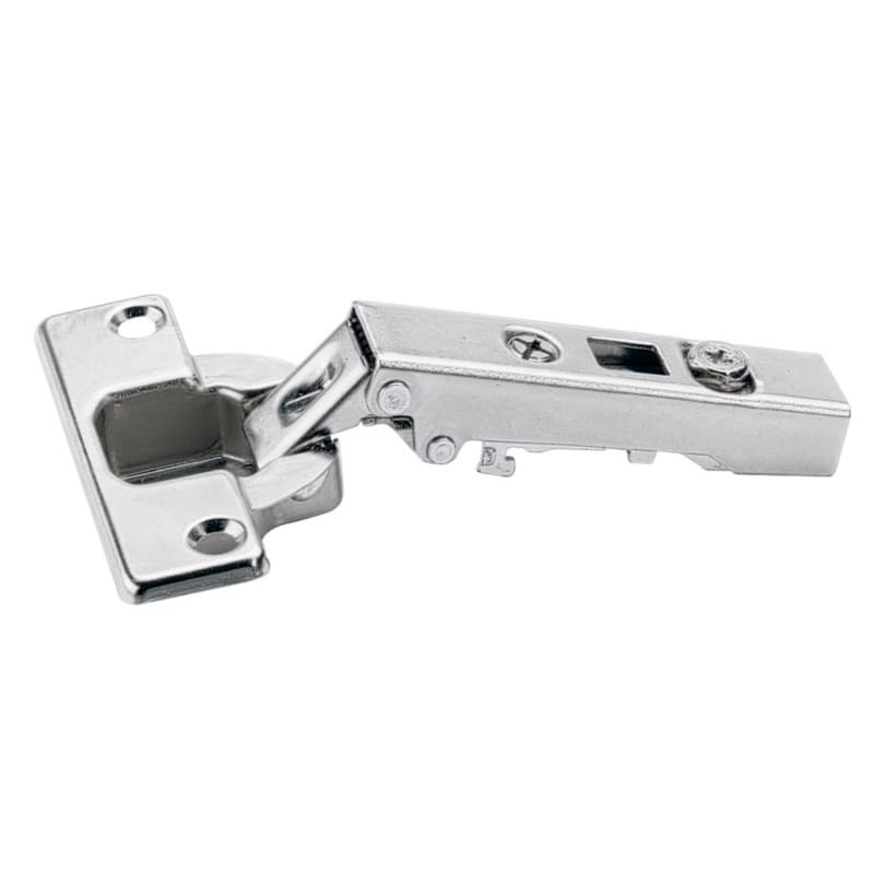 Intermat 9943 110° Opening Hinge, 45mm Bore Pattern, Self-Closing, Overlay, Nickel-Plated, Screw-On