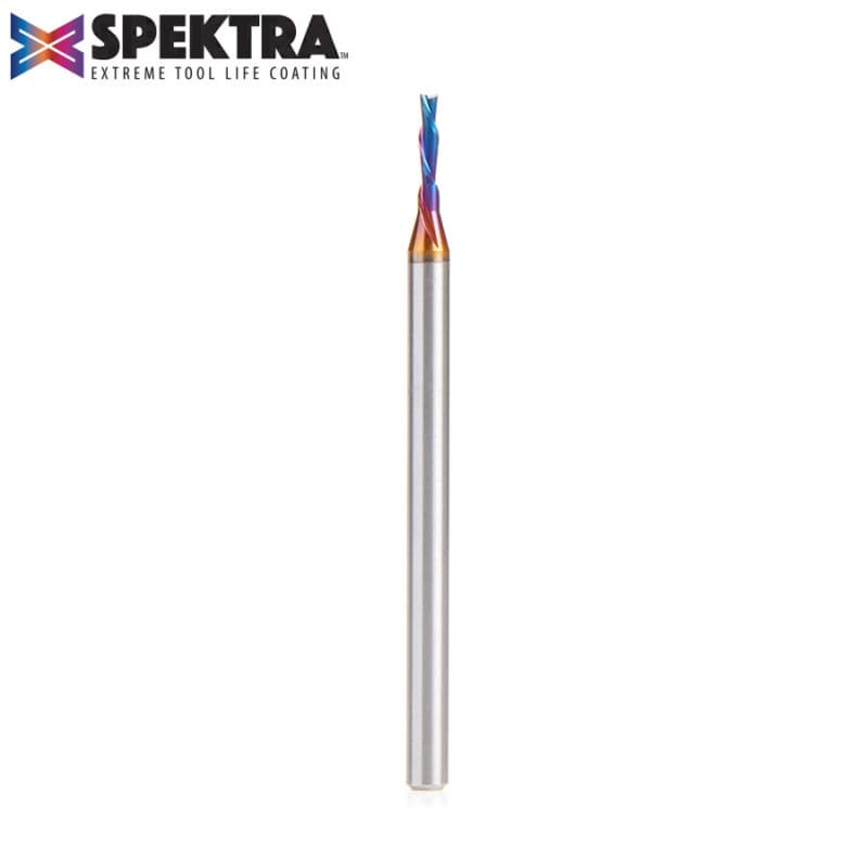 1/16" x 2" Down-Cut Spektra Extreme Tool Life Coated Spiral Plunge Bit, 2-Flute, 1/8" Shank, 1/4" Cutting Height