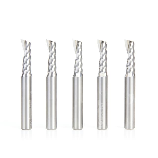 1/4" x 2" x 3/4" Up-Cut 'O' Plastic Cutting CNC Spiral Router Bit, 1-Flute, 1/4" shank (5/Pack)