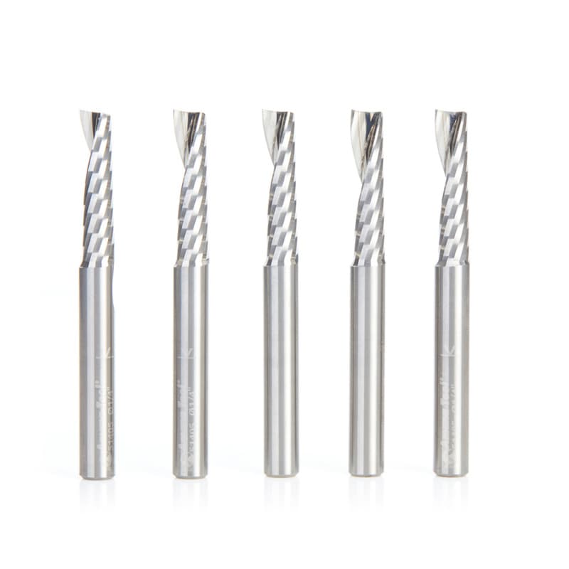 1/4" x 2-1/2" x 1" Up-Cut 'O' Plastic Cutting CNC Spiral Router Bit, 1-Flute, 1/4" shank (5/Pack)