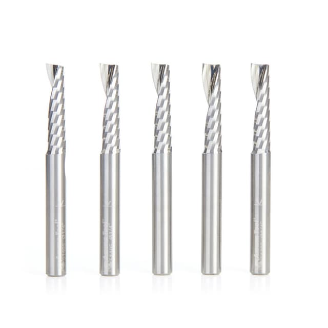 1/4" x 2-1/2" x 1" Up-Cut 'O' Plastic Cutting CNC Spiral Router Bit, 1-Flute, 1/4" shank (5/Pack)