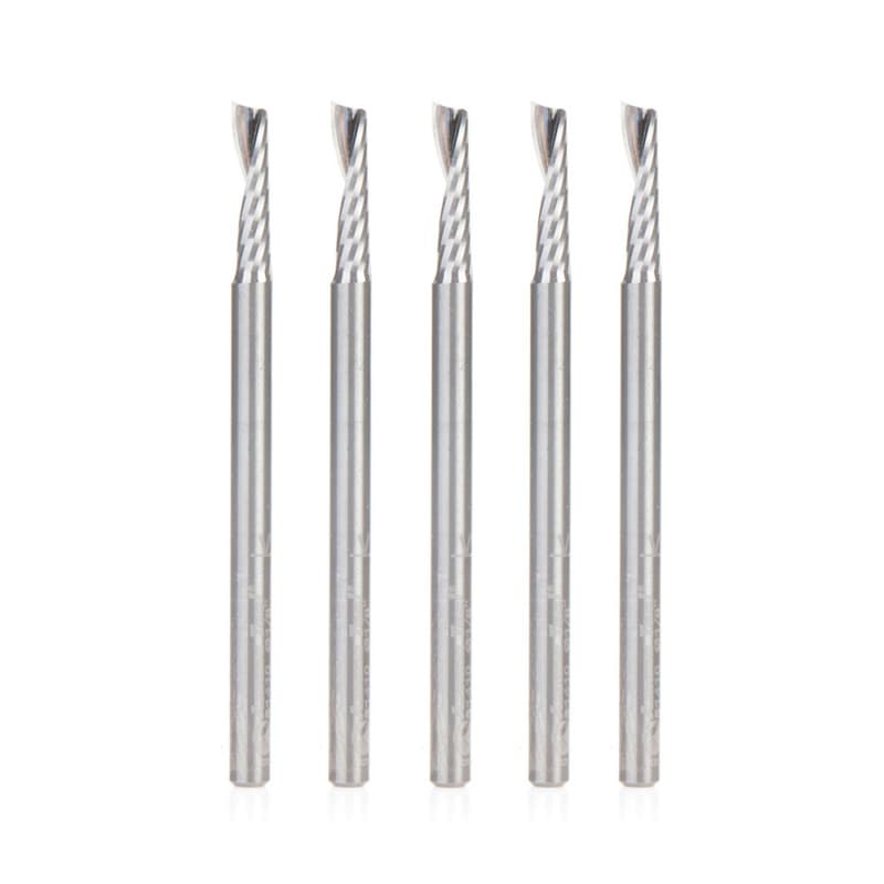 1/8" x 2" x 1/2" Up-Cut 'O' Plastic Cutting CNC Spiral Router Bit, 1-Flute, 1/8" shank (5/Pack)