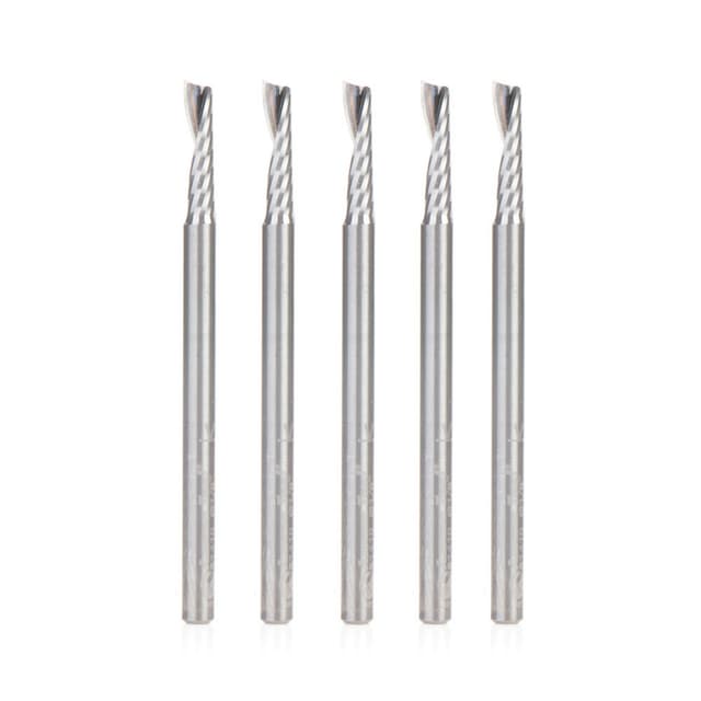 1/8" x 2" x 1/2" Up-Cut 'O' Plastic Cutting CNC Spiral Router Bit, 1-Flute, 1/8" shank (5/Pack)
