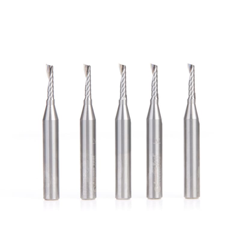 1/8" x 2" x 1/2" Up-Cut 'O' Plastic Cutting CNC Spiral Router Bit, 1-Flute, 1/4" shank (5/Pack)