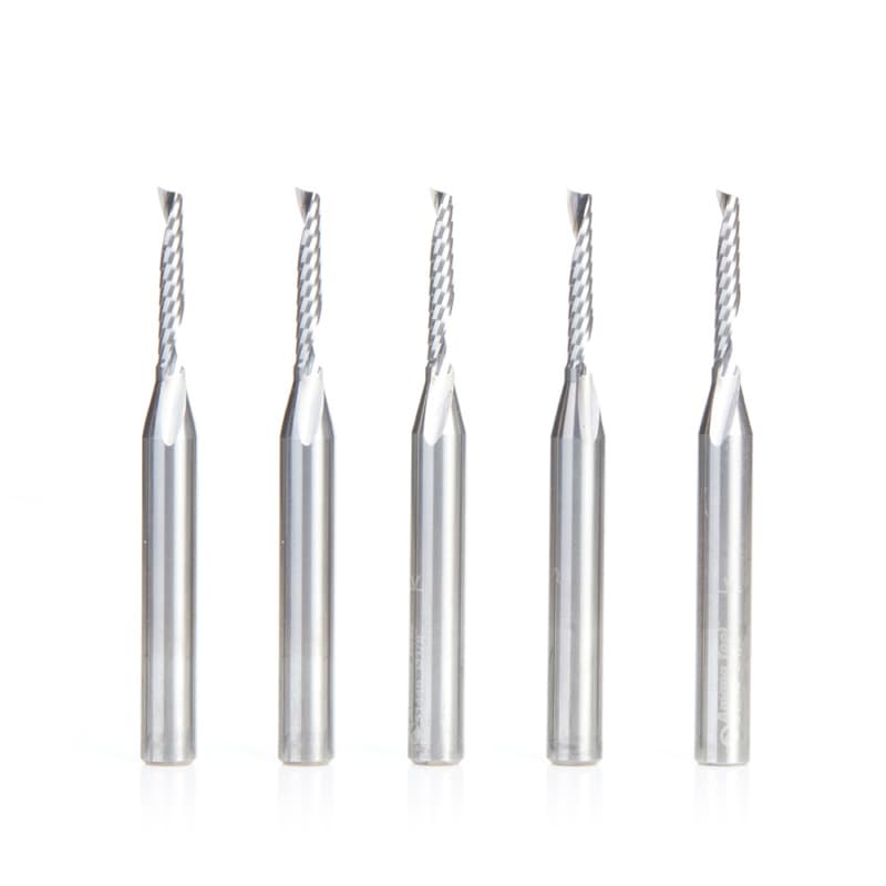 1/8" x 2-1/2" x 3/4" Up-Cut 'O' Plastic Cutting CNC Spiral Router Bit, 1-Flute, 1/4" shank (5/Pack)