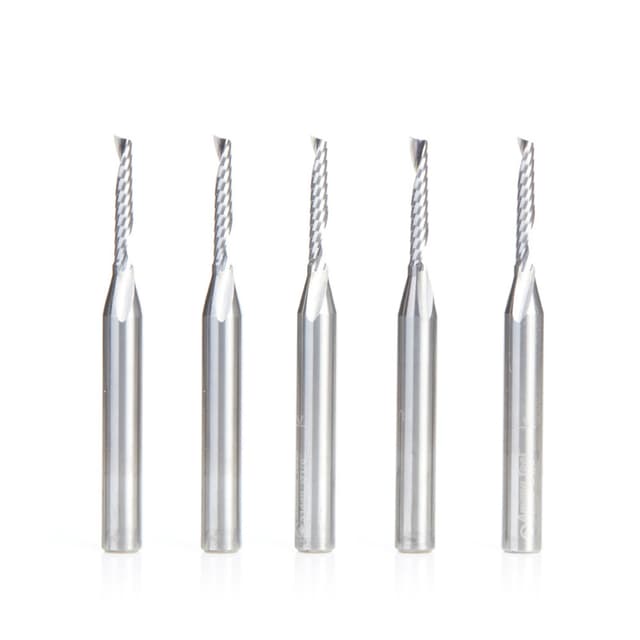 1/8" x 2-1/2" x 3/4" Up-Cut 'O' Plastic Cutting CNC Spiral Router Bit, 1-Flute, 1/4" shank (5/Pack)