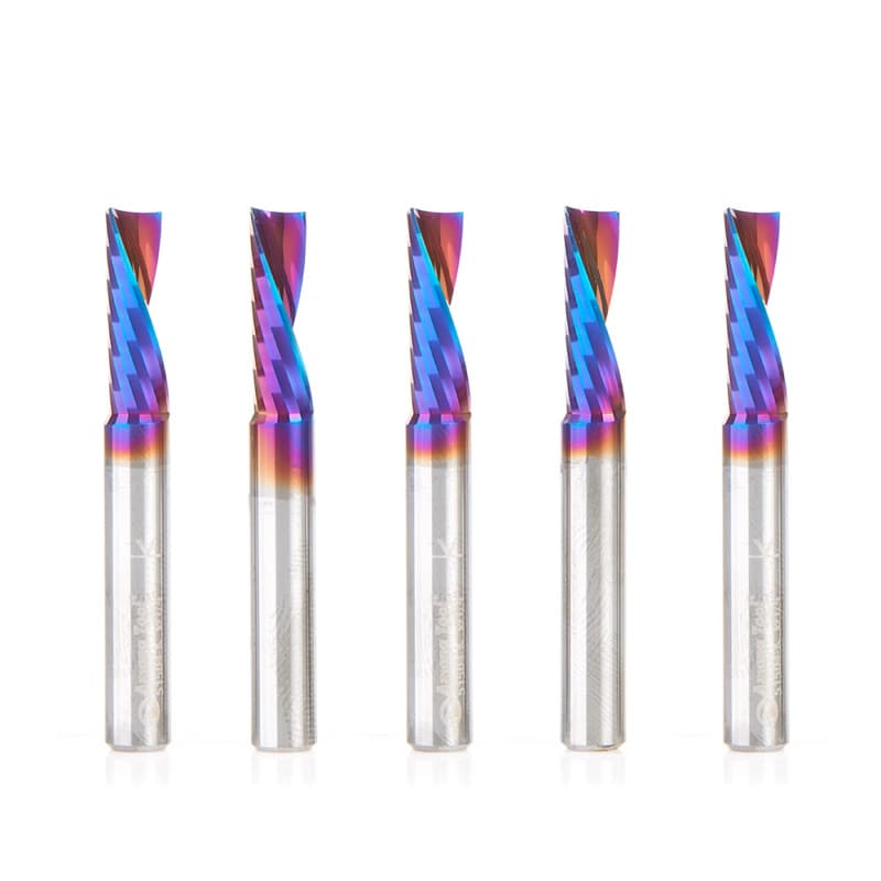 1/4" x 3/4" Spektra Extreme Tool Life Coated Down-Cut 'O' Plastic Cutting CNC Spiral Router Bit, 1-Flute, 1/4" Shank (5/Pack)