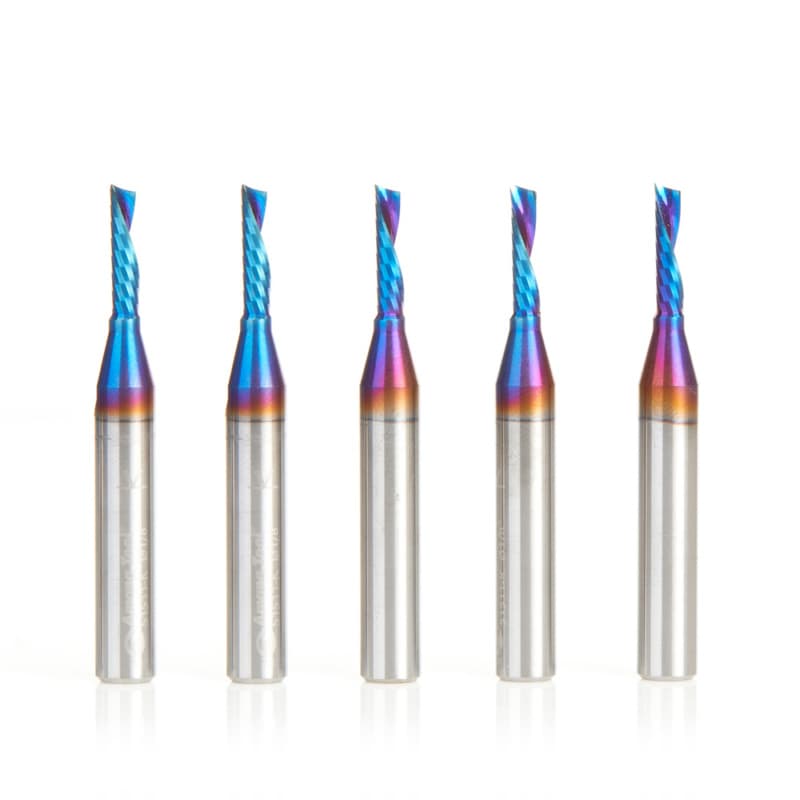 1/8" x 1/2" Spektra Extreme Tool Life Coated Down-Cut 'O' Plastic Cutting CNC Spiral Router Bit, 1-Flute, 1/4" Shank (5/Pack)