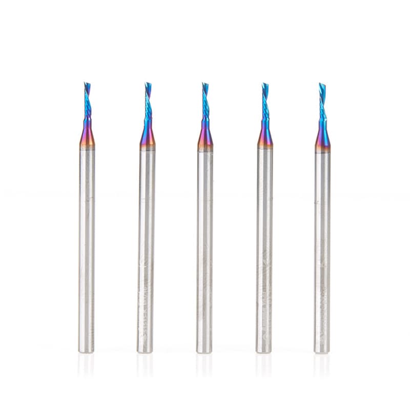 1/16" x 1/4" Spektra Extreme Tool Life Coated Down-Cut 'O' Plastic Cutting CNC Spiral Router Bit, 1-Flute, 1/8" Shank (5/Pack)