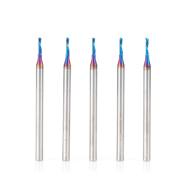 1/16" x 1/4" Spektra Extreme Tool Life Coated Down-Cut 'O' Plastic Cutting CNC Spiral Router Bit, 1-Flute, 1/8" Shank (5/Pack)
