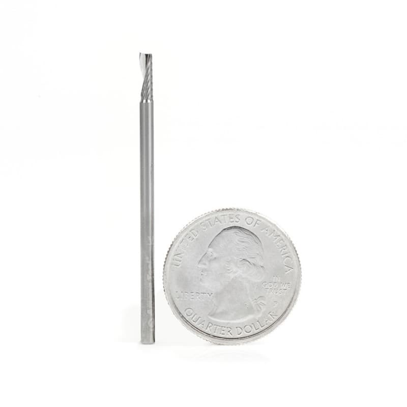 2.5mm Dia x 8mm Metric Solid Carbide CNC Spiral 'O' Single Flute, Plastic Cutting, 2.5mm Shank, 50mm Long Up-Cut Router Bit