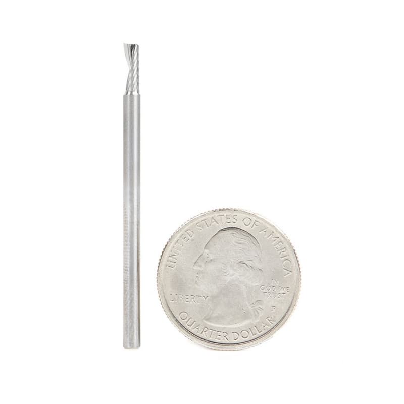 3mm Dia x 8mm Metric Solid Carbide CNC Spiral 'O' Single Flute, Plastic Cutting, 3mm Shank, 50mm Long Up-Cut Router Bit