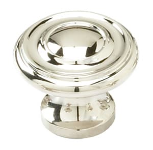 1-1/4" x 7/8" Traditional Round Cabinet Knob, Polished Nickel