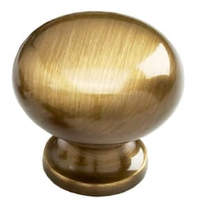 1-1/4" x 1" Traditional Round Cabinet Knob, Antique Brass