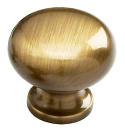 1-1/4" x 1" Traditional Round Cabinet Knob, Antique Brass