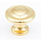 1-1/4" x 7/8" Traditional Round Cabinet Knob, Polished Brass