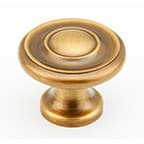 1-1/4" x 7/8" Traditional Round Cabinet Knob, Antique Brass
