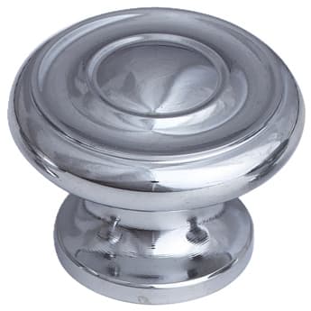 1-1/4" x 7/8" Traditional Round Cabinet Knob, Polished Chrome