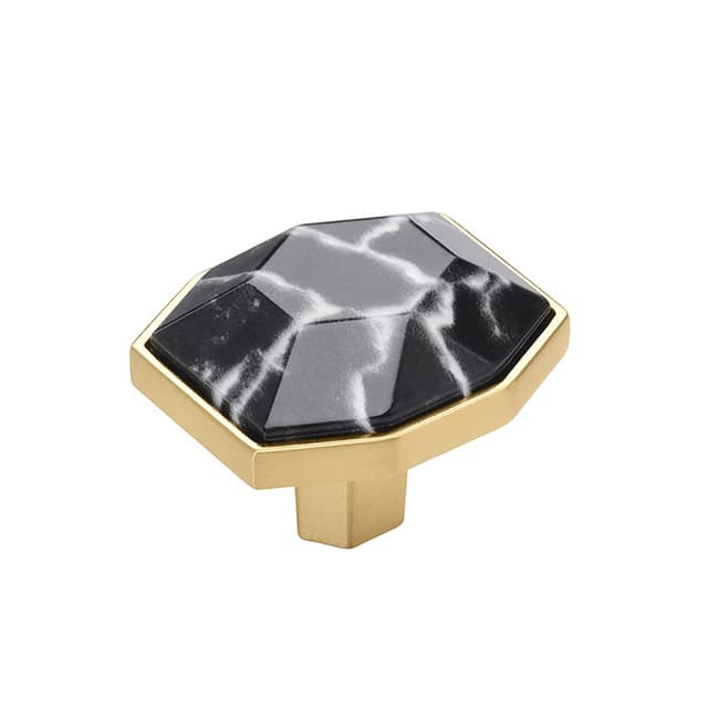 1-5/8" Carrione Rectangle Knob, Marble Black/Champagne Bronze