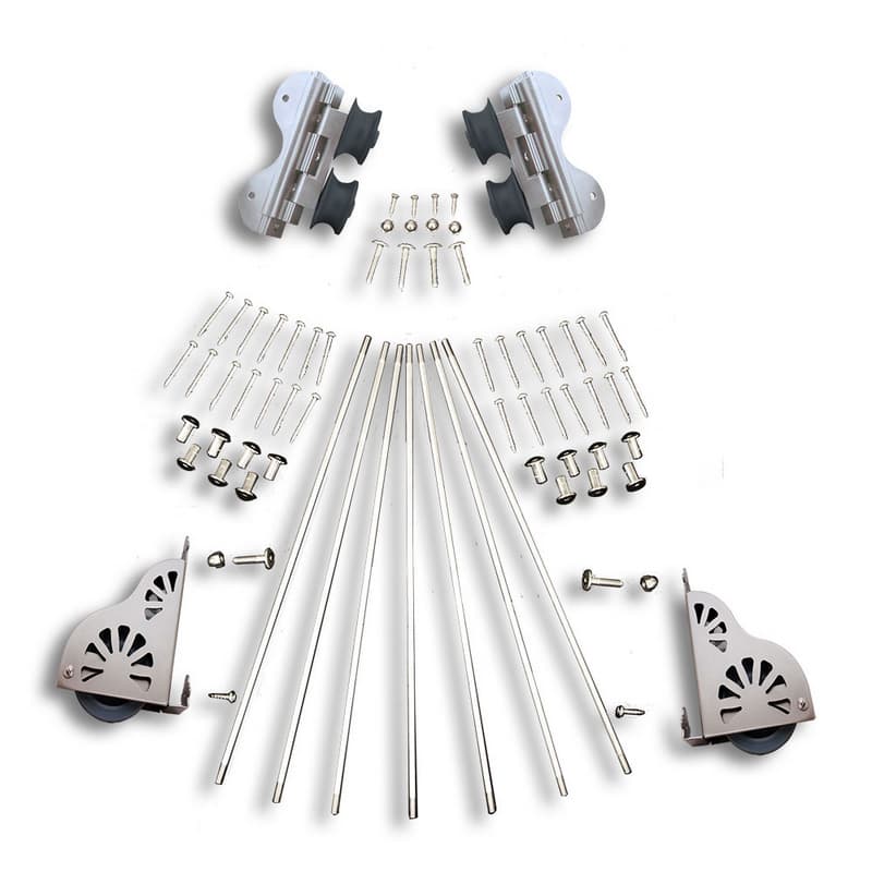 Swivel Rolling Hardware Kit with Brake for 20" Wide Library Ladder, Satin Nickel Finish