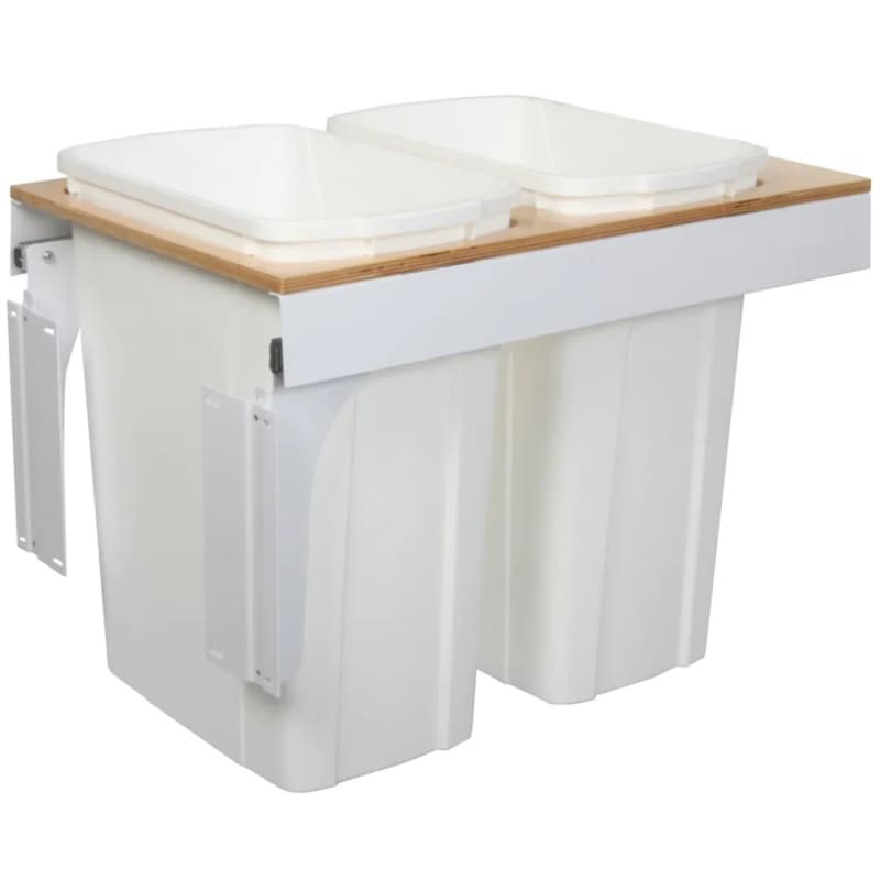 Double 35 QT Top-Mount Waste Container Pullout with Soft-Closing for 15" Width Cabinet Opening, White