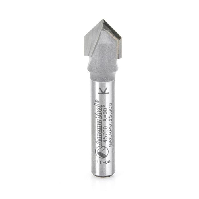 Amana Tool 45705 Carbide Tipped V-Groove 60 Deg x 1/2" Dia x 7/16" x 1/4" Shank Router Bit