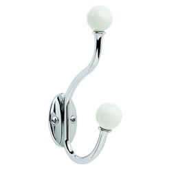 5-1/8" x 6-1/4" Globe Coat/Hat Hook, White/Polished Chrome Finish