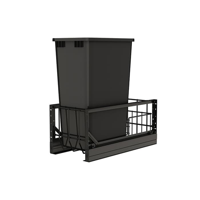 5349 Single 50 QT Aluminum Pullout Waste Container, Full-Extension Soft-Closing for 11" Cabinet Opening, Black