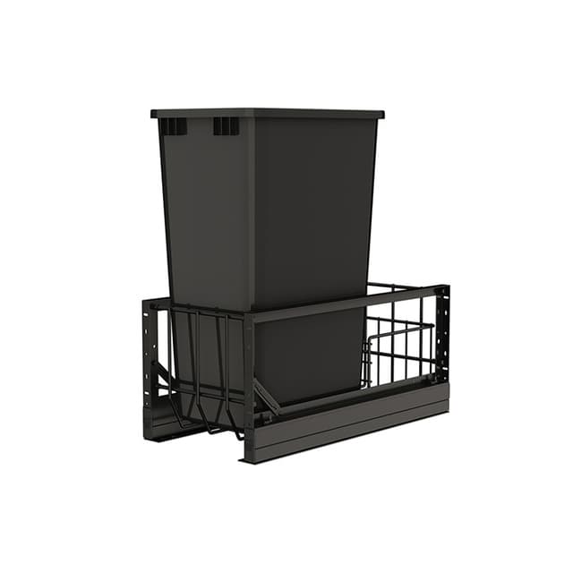 5349 Single 50 QT Aluminum Pullout Waste Container, Full-Extension Soft-Closing for 11" Cabinet Opening, Black