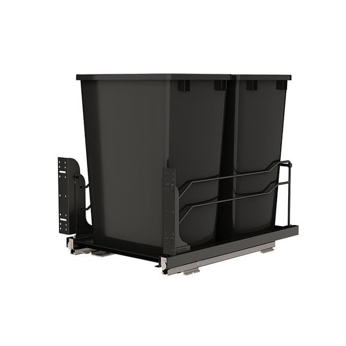 53WC Double 35 QT Steel Bottom Mount Pullout Waste Container, Soft-Close for 18" Cabinet Opening, Black