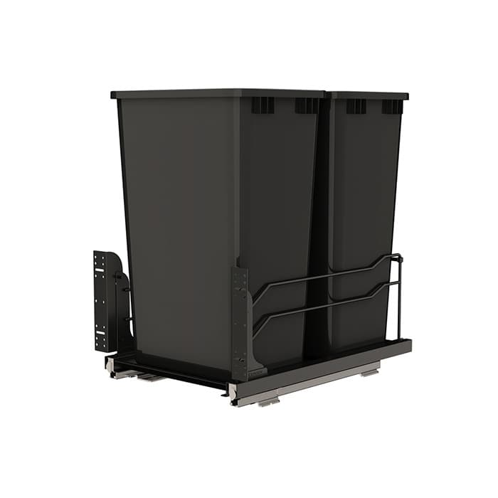 53WC Double 50 QT Steel Bottom Mount Pullout Waste Container, Soft-Close for 15" Cabinet Opening, Black