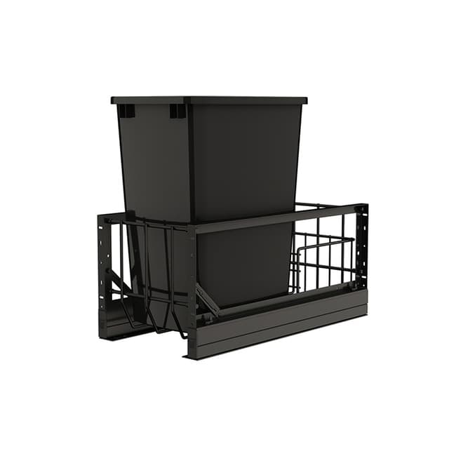 5349 Single 35 QT Aluminum Pullout Waste Container, Soft-Closing for 11" Cabinet Opening Slides, Black