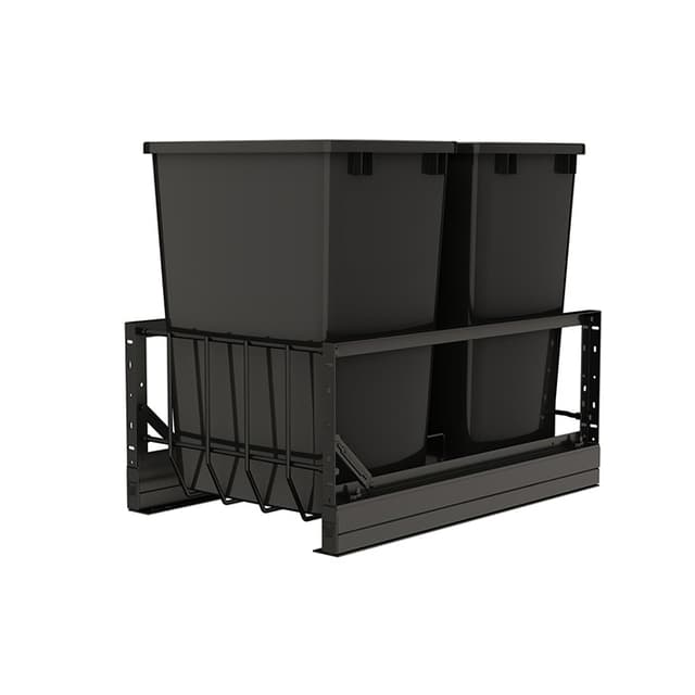5349 Double 35 QT Aluminum Pullout Waste Container, Full-Extension Soft-Closing for 15" Cabinet Opening, Black