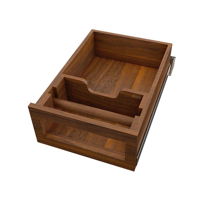 Paper Towel Drawer Pullout for 18" Base Cabinets, Blumotion Soft-Closing, Walnut