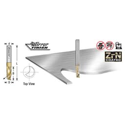 1/4" Dia x 7/8" Solid Carbide CNC Spiral 'O' Single Flute, Aluminum Cutting, 1/4" Shank, Down-Cut ZrN Coated Router Bit