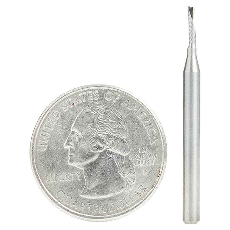 1/16" x 1-1/2" x 1/4" Down-Cut 'O' Aluminum Cutting CNC Spiral Router Bit, 1-Flute, 1/8" shank