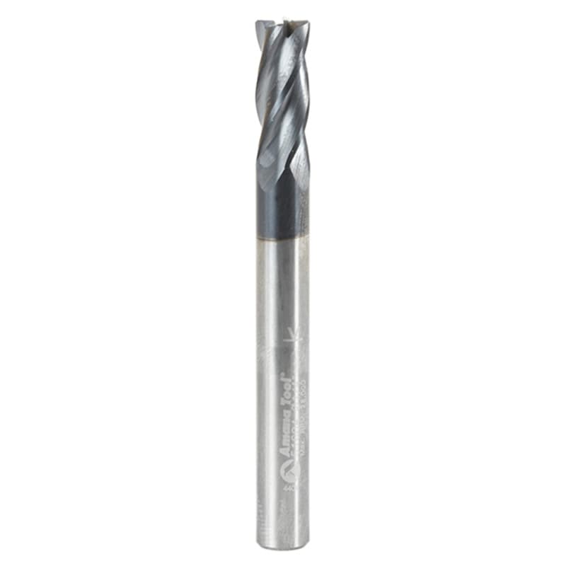 1/4" Dia x 5/8" CNC Solid Carbide Spiral Router Bit for Steel/Stainless Steel with AlTiN Coating 4-Flute, 1/4" Shank, 2-3/8" Long Up-Cut Router Bit, 45º Corner Chamfer End Mill