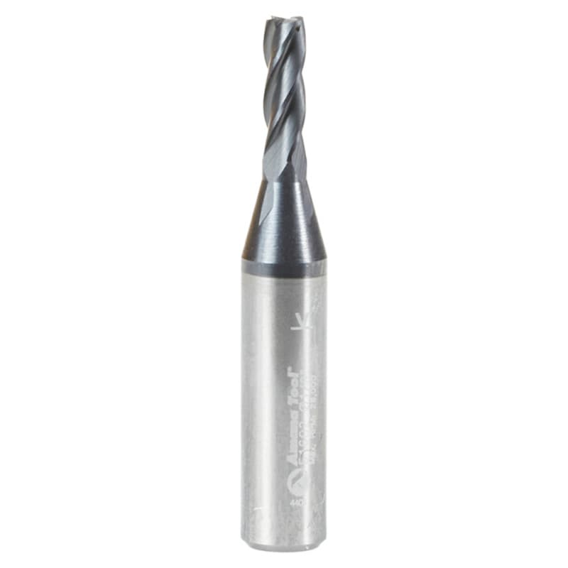 1/8 Dia x 3/8" CNC Solid Carbide Spiral Router Bit for Steel/Stainless Steel with AlTiN Coating 4-Flute, 1/4" Shank, 1-1/2" Long Up-Cut Router Bit, /45º Corner Chamfer End Mill