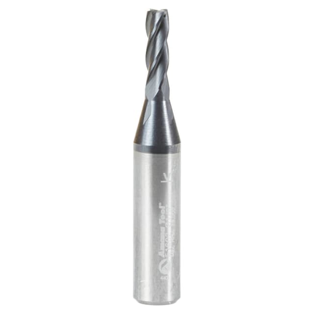 1/8 Dia x 3/8" CNC Solid Carbide Spiral Router Bit for Steel/Stainless Steel with AlTiN Coating 4-Flute, 1/4" Shank, 1-1/2" Long Up-Cut Router Bit, /45º Corner Chamfer End Mill