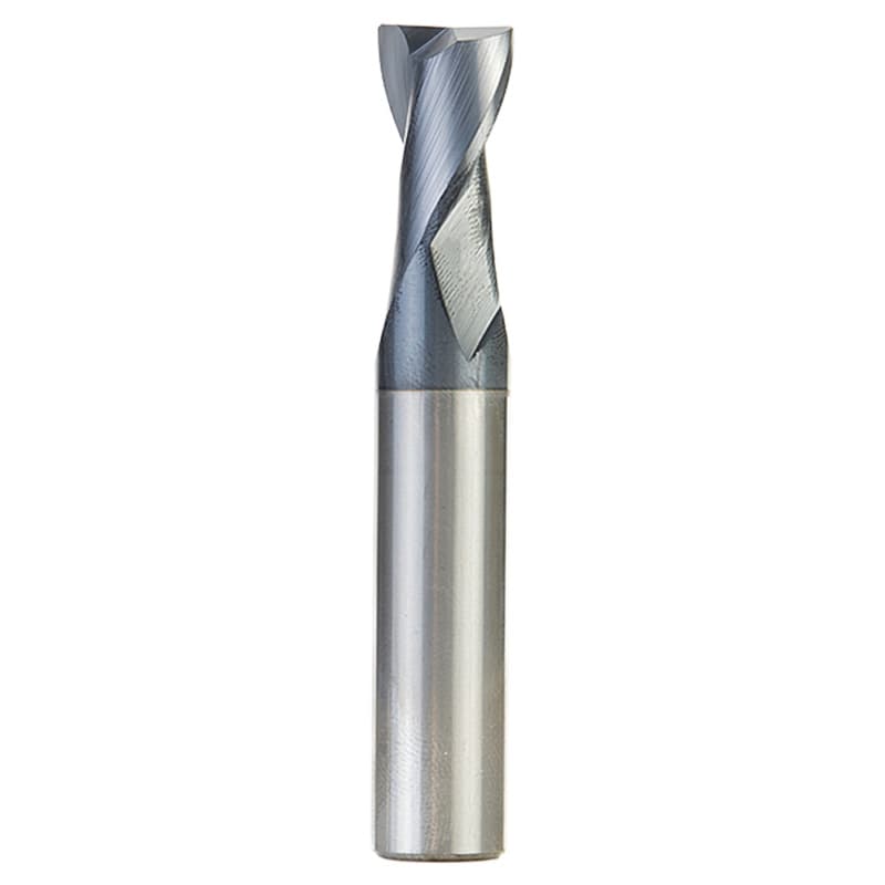 1/2" Dia x 3/4" CNC Solid Carbide Spiral Router Bit for Steel/Stainless Steel with AlTiN Coating 2-Flute, 1/2" Shank, 3" Long Up-Cut Router Bit, 45º Corner Chamfer End Mill