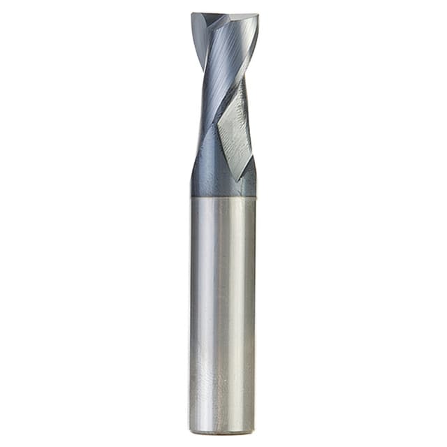 1/2" Dia x 3/4" CNC Solid Carbide Spiral Router Bit for Steel/Stainless Steel with AlTiN Coating 2-Flute, 1/2" Shank, 3" Long Up-Cut Router Bit, 45º Corner Chamfer End Mill