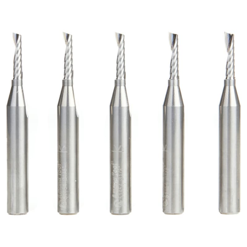 1/8" x 2" Up-Cut 'O' Aluminum Cutting CNC Spiral Router Bit, 1-Flute, 1/4" shank (5/Pack)