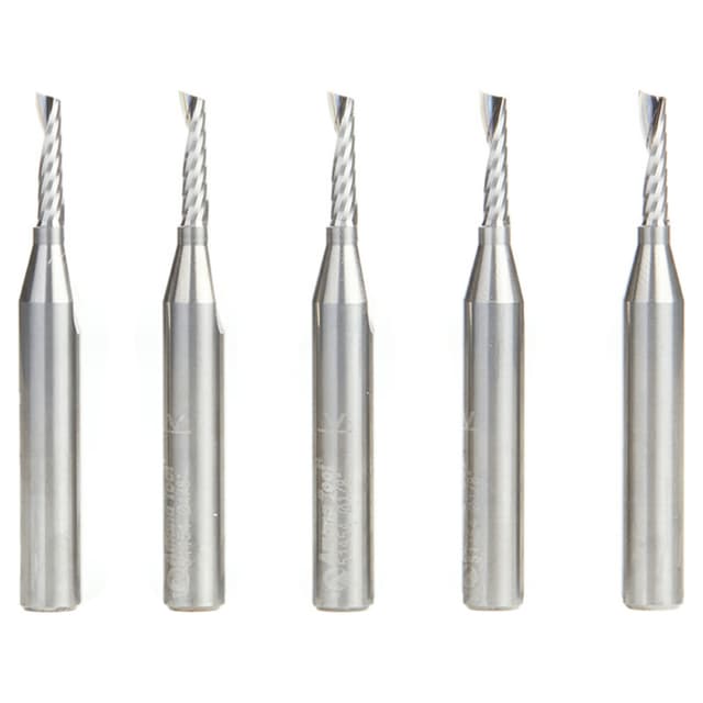 1/8" x 2" Up-Cut 'O' Aluminum Cutting CNC Spiral Router Bit, 1-Flute, 1/4" shank (5/Pack)