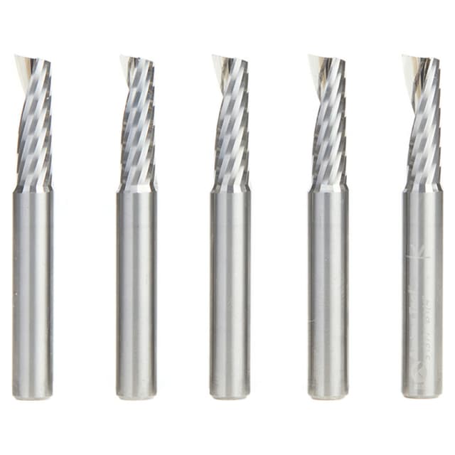 51377-5 1/4" x 2" Up-Cut 'O' Aluminum Cutting CNC Spiral Router Bit, 1-Flute, 1/4" shank (5/Pack)