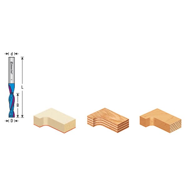 3mm x 63mm Up-Cut Spektra Extreme Tool Life Coated Spiral Plunge Bit, 2-Flute, 6mm Shank