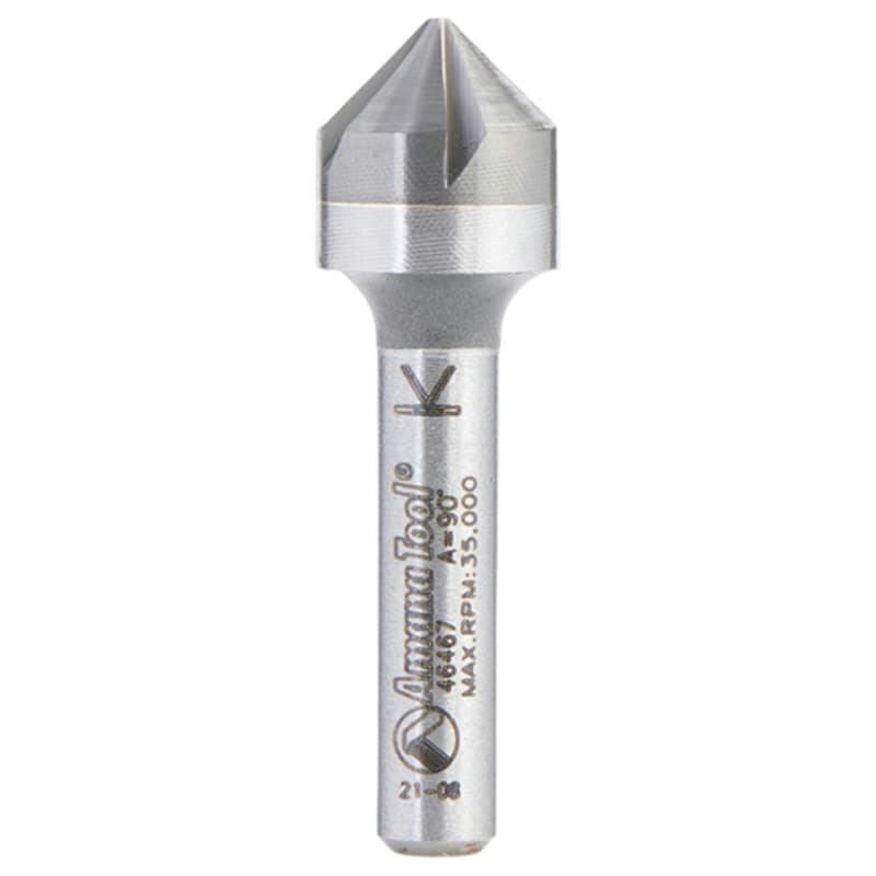 1/2" x 1/4" CNC 90° Angle Countersink/Chamfer Router Bit, 5 Flute, 1/4" Shank