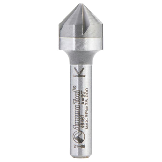 1/2" x 1/4" CNC 90° Angle Countersink/Chamfer Router Bit, 5 Flute, 1/4" Shank