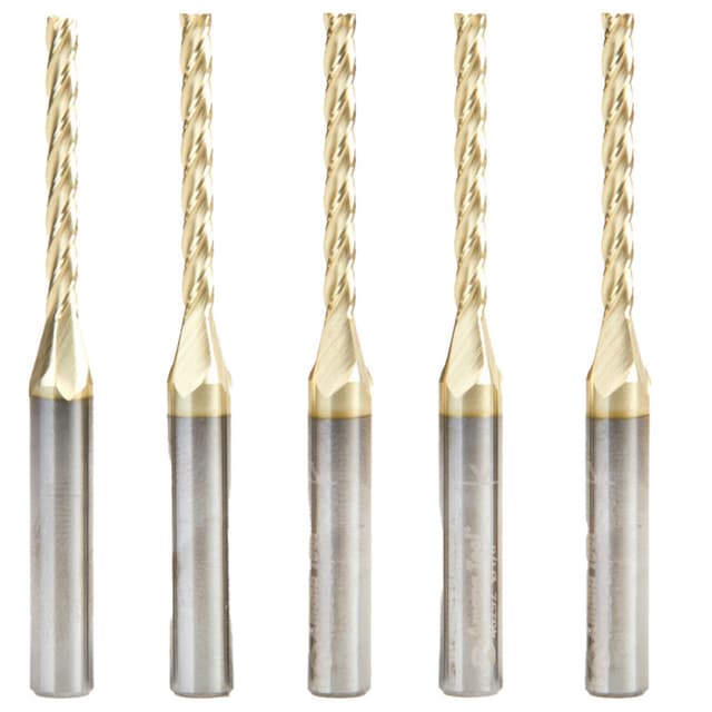 1/8" Dia x 1-3/32" CNC 2D/3D Carving Flat Bottom ZrN Coated Router Bit, 4 Flute, 1/4" Shank (5/Pack)
