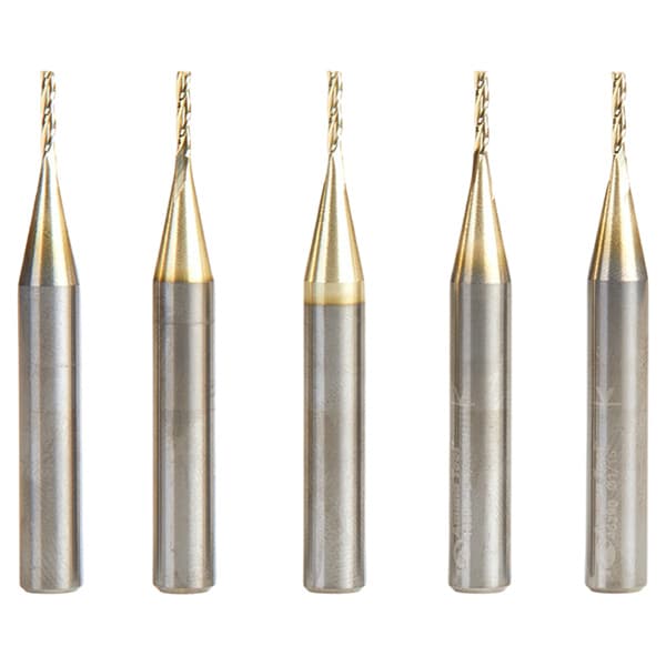 1/16" Dia x 5/16" 2D/3D Carving Flat Bottom ZrN Coated Router Bit, 3 Flute, 1/4" Shank (5/Pack)